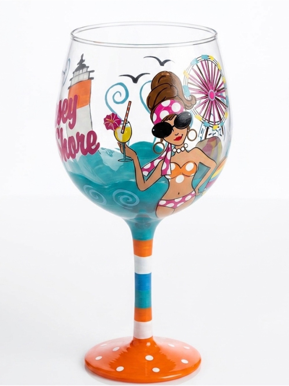 Lolita Jersey Shore Hand Painted Artisan Wine Glass